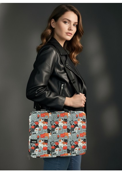 Omuz Askılı, Kedi Desenli Samsung Galaxy Tab S10 Fe+ 5g SM-X626B ile Uyumlu 13.1" , Çok Bölmeli, Suya Karşı Dayanıklı Tablet Çantası - Catlantis fiyatları