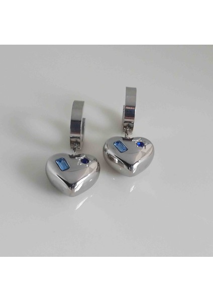 Çelik Silver Taşlı Kalp Küpe