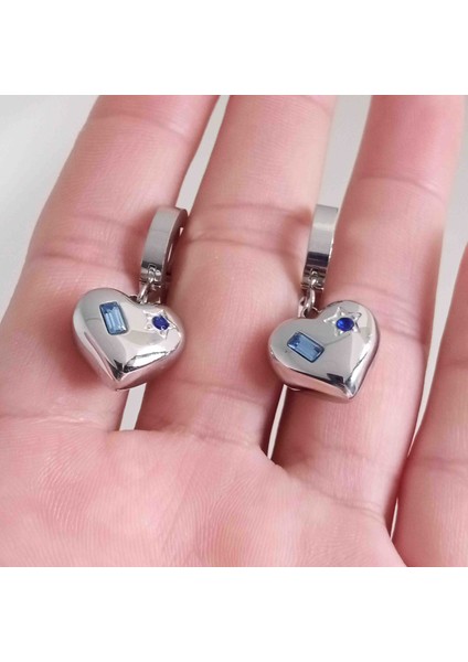 Çelik Silver Taşlı Kalp Küpe fiyatları