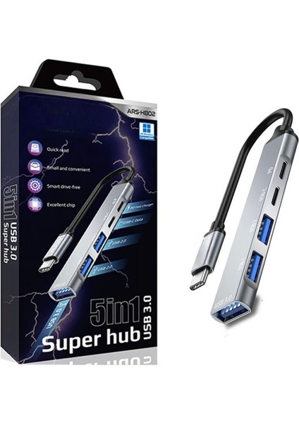 5in1 Metal USB Hub – Yüksek Hızlı Çoklayıcı, 5 Bağlantı Noktalı, Dayanıklı ve Taşınabilir Tasarım ( Lisinya )