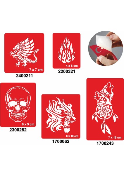 Ateş Saçan Modeller 5'li Set Geçici Dövme Kına Şablonu