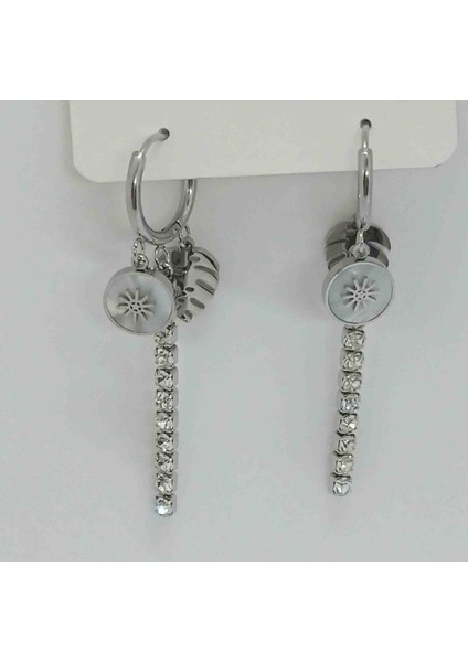 Çelik Silver Zirkon Taşlı Yaprak Küpe