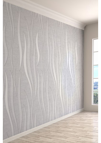 Minimal Modern Çizgiler Gri Dalga Desenli Tekstil Duvar Kağıdı