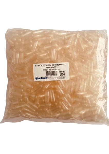 Şefaf Jelatin Kapsül No: 00 - 1000 Adet ( Bağırsakta Çözünen )