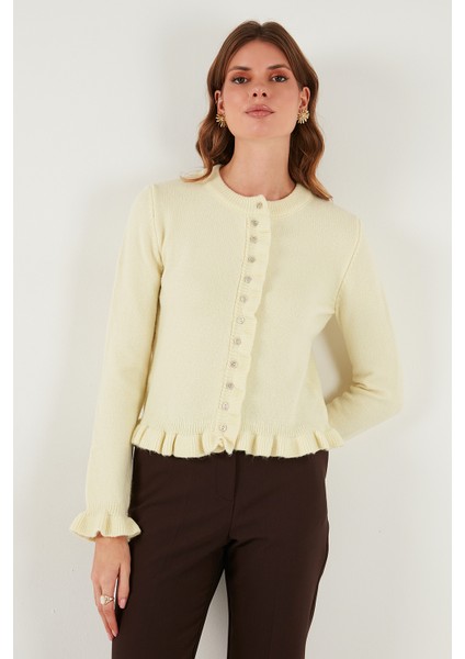 Premium Pile Detaylı Regular Fit Yuvarlak Yaka Triko Hırka Bayan Hırka 680HI00038 modelleri