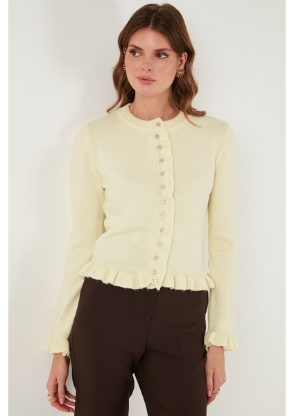 Premium Pile Detaylı Regular Fit Yuvarlak Yaka Triko Hırka Bayan Hırka 680HI00038 fırsatları