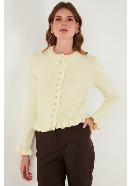 Premium Pile Detaylı Regular Fit Yuvarlak Yaka Triko Hırka Bayan Hırka 680HI00038 indirimleri