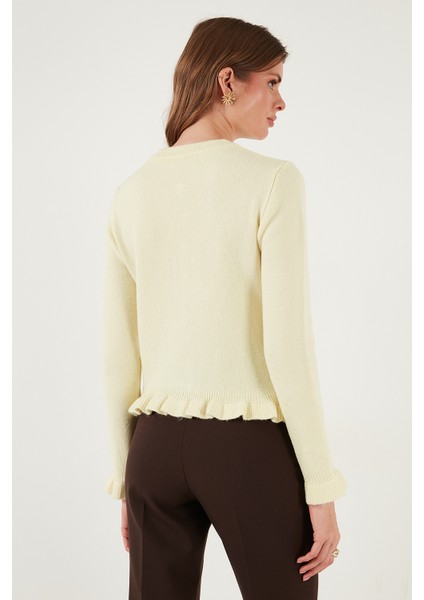 Premium Pile Detaylı Regular Fit Yuvarlak Yaka Triko Hırka Bayan Hırka 680HI00038