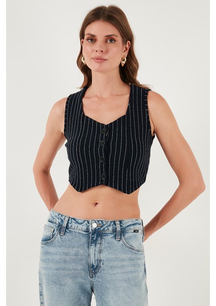 Slim Fit Kalp Yaka Düğmeli Kalın Askılı Crop Yelek Bayan Yelek 5865497 modelleri