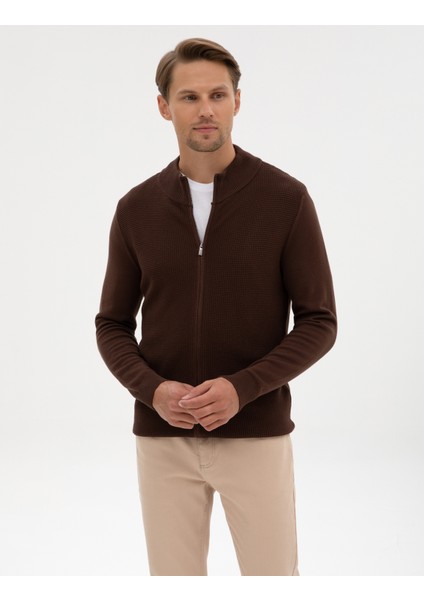 Erkek Kahverengi Slim Fit Fermuarlı Triko Hırka 50317341-VR029 modelleri