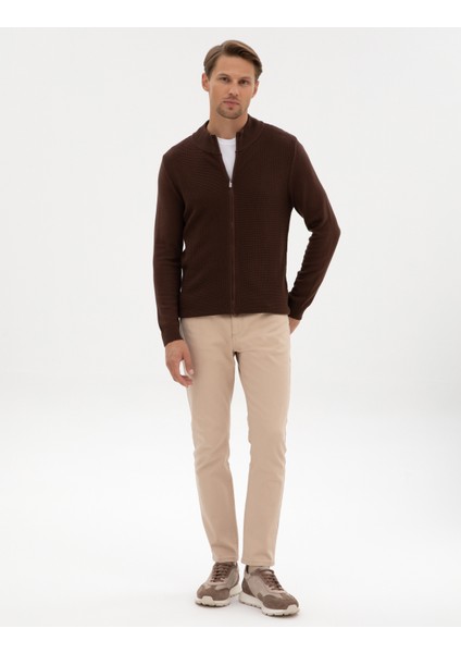 Erkek Kahverengi Slim Fit Fermuarlı Triko Hırka 50317341-VR029 fırsatları