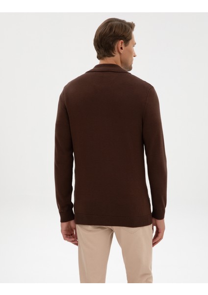 Erkek Kahverengi Slim Fit Fermuarlı Triko Hırka 50317341-VR029 indirimleri