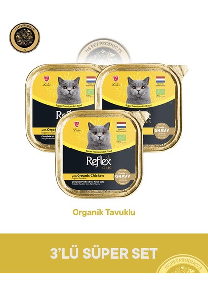 Plus Sos Içinde Organik Tavuklu Yetişkin Kedi Maması – 3 × 85 G
