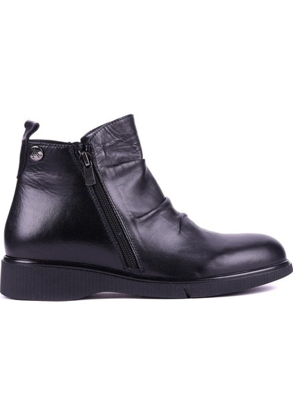- Hakiki Deri Siyah Renk Kırışık Detaylı Kadın Bot - 25102554
