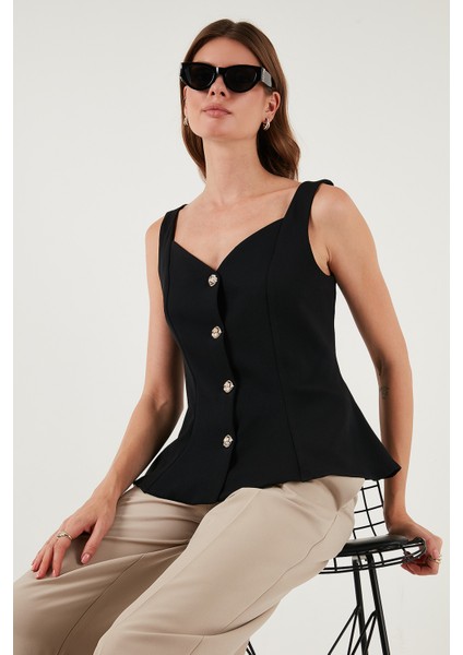 Fitted Fit V Yaka Düğmeli Yelek Bayan Yelek 611FYL145