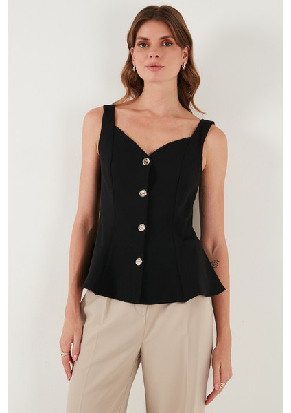 Fitted Fit V Yaka Düğmeli Yelek Bayan Yelek 611FYL145 modelleri