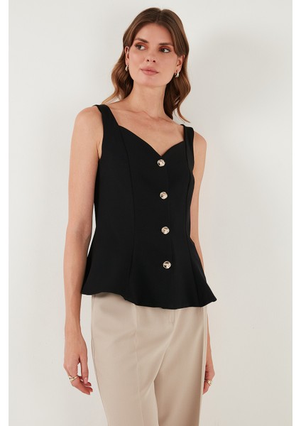 Fitted Fit V Yaka Düğmeli Yelek Bayan Yelek 611FYL145