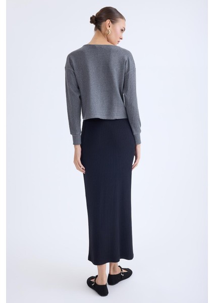 Önü Düğmeli Midi Boy Fitilli Etek fırsatları