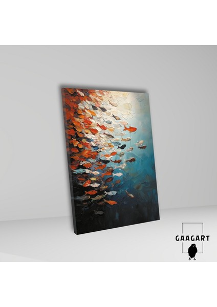 Tekli Dikey Kanvas Tablo Yağlı Boya Görünümlü Balık Sürüsü fiyatları
