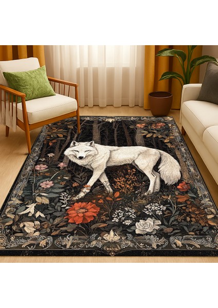 Şık Hayvan Figürlü Lacivert Zemin Salon Halısı, Kaymaz Tabanlı ve Estetik Tasarım fiyatları