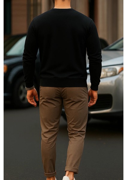Erkek Comfort Fit Günlük Nakışlı Siyah Sweatshirt fiyatları