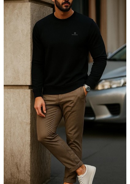 Erkek Comfort Fit Günlük Nakışlı Siyah Sweatshirt modelleri