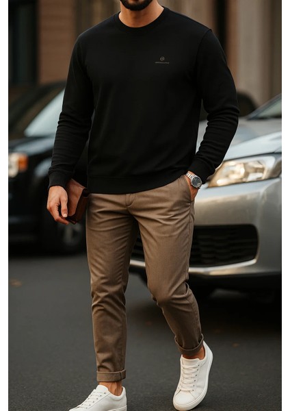 Erkek Comfort Fit Günlük Nakışlı Siyah Sweatshirt fırsatları