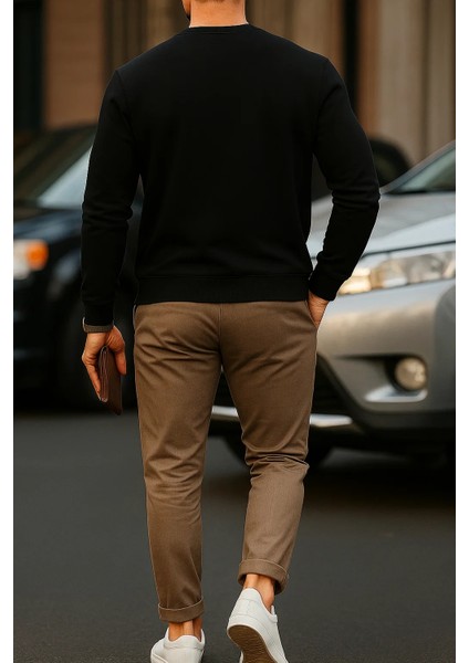 Erkek Comfort Fit Günlük Nakışlı Siyah Sweatshirt indirimleri