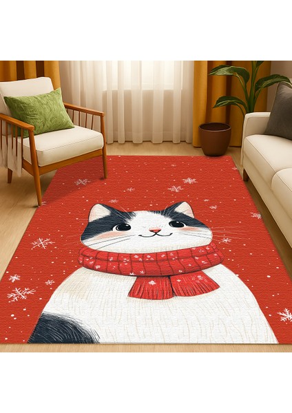 Sevimli Kedi Motifli Kırmızı Çocuk Halısı, Oyun Odası Için Yumuşak ve Dekoratif fiyatları