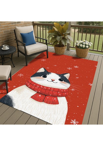 Sevimli Kedi Motifli Kırmızı Çocuk Halısı, Oyun Odası Için Yumuşak ve Dekoratif fırsatları