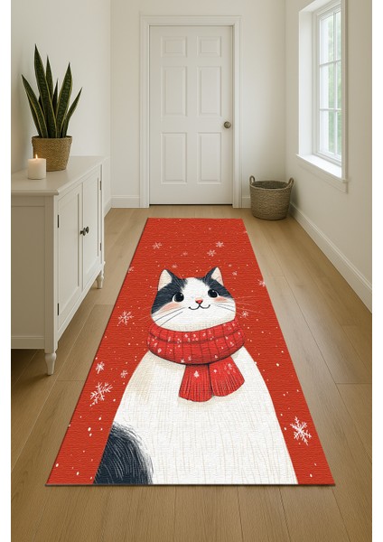 Sevimli Kedi Motifli Kırmızı Çocuk Halısı, Oyun Odası Için Yumuşak ve Dekoratif indirimleri