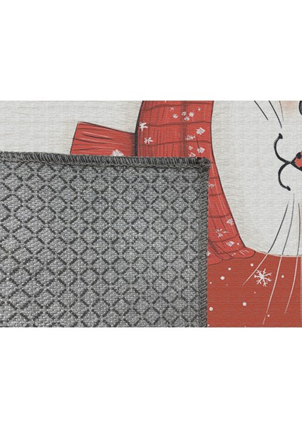 Sevimli Kedi Motifli Kırmızı Çocuk Halısı, Oyun Odası Için Yumuşak ve Dekoratif