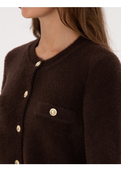 Kadın Kahverengi Crop Top Triko Hırka 50310994-VR029