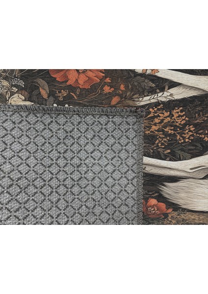 Şık Hayvan Figürlü Lacivert Zemin Salon Halısı, Kaymaz Tabanlı ve Estetik Tasarım