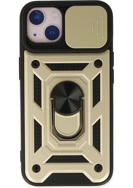 Bfs iPhone 14 Kılıf Pars Lens Yüzüklü Silikon - Gold