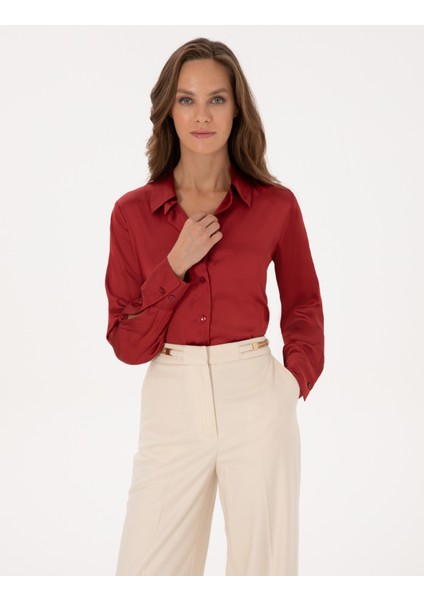 Kadın Bordo Regular Fit Uzun Kollu Gömlek 50319346-VR014