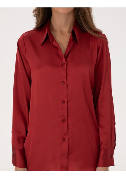 Kadın Bordo Regular Fit Uzun Kollu Gömlek 50319346-VR014
