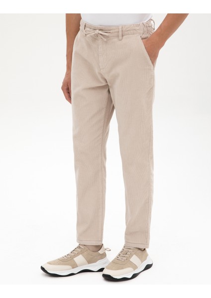 Erkek Bej Carrot Fit Beli Lastikli Kordonlu Kanvas Pantolon 50315294-VR011 fiyatları