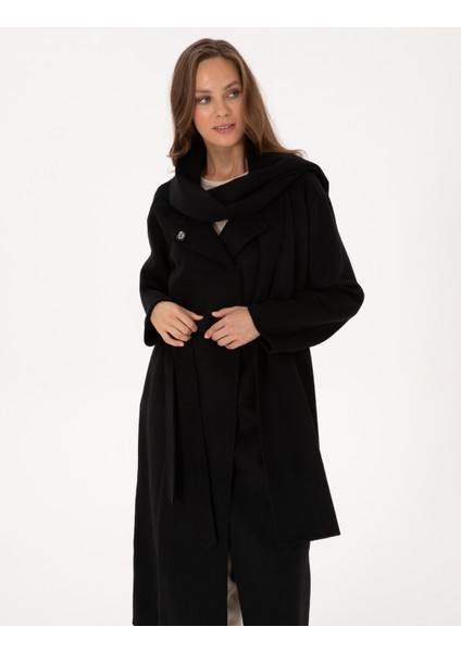 Kadın Siyah Regular Fit Kaşe Kaban 50309079-VR046