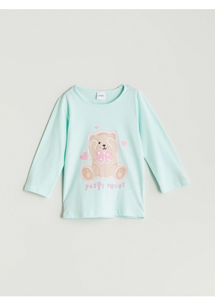 Yeni Sezon Bisiklet Yaka Baskılı Kız Çocuk Pijama Takımı indirimleri