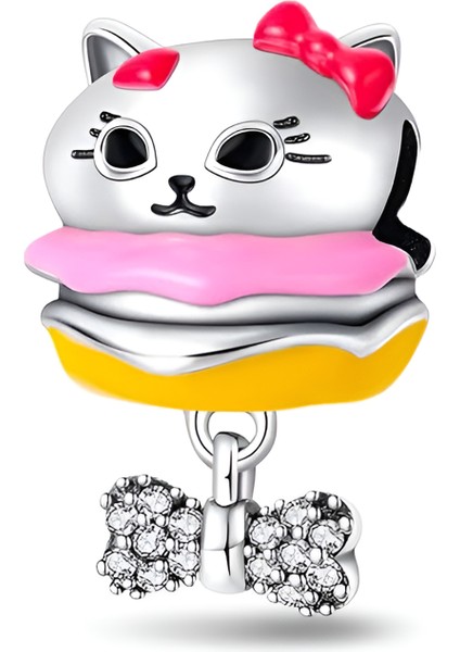 925 Ayar Gümüş Cat Burger Charm
