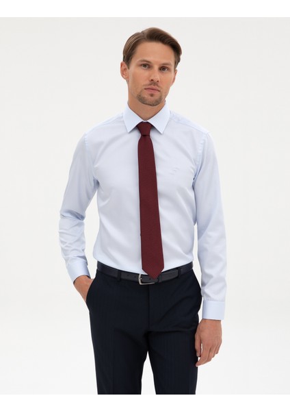 Erkek Açık Mavi Non Iron Kolay Ütülenebilir Slim Fit Gömlek 50315254-VR003