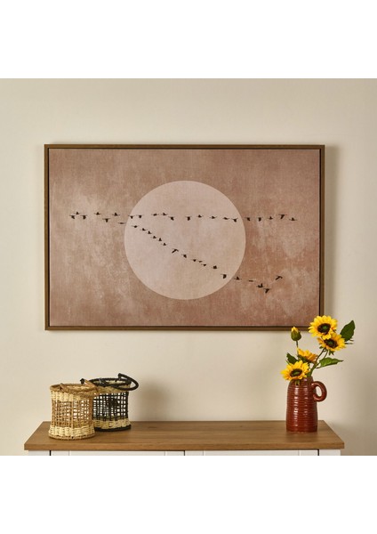 Deco Pajaros Tablo - Bej - 90X60 cm