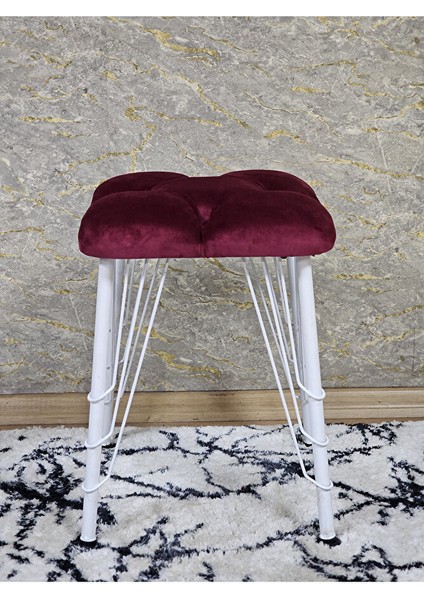 Kare Beyaz Boyalı Telli Ayaklı Tabure - Oturak - Bar Taburesi - Ayaklı Tabure Bordo Renk 33 x 48 Boyut/ebat fiyatları