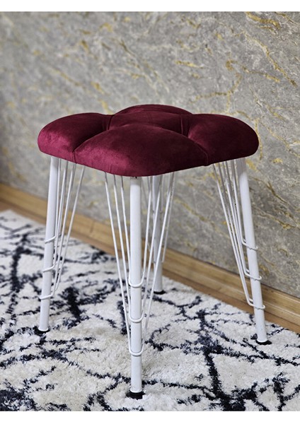 Kare Beyaz Boyalı Telli Ayaklı Tabure - Oturak - Bar Taburesi - Ayaklı Tabure Bordo Renk 33 x 48 Boyut/ebat fırsatları