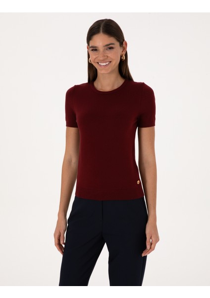 Kadın Vişne Slim Fit Triko Tişört 50316341-VR223