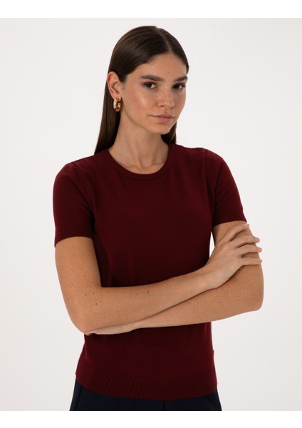 Kadın Vişne Slim Fit Triko Tişört 50316341-VR223 fiyatları