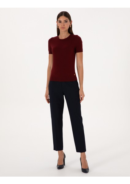 Kadın Vişne Slim Fit Triko Tişört 50316341-VR223 fırsatları