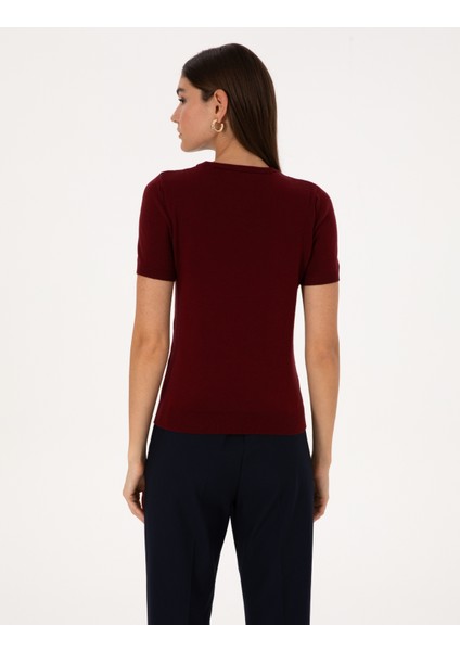 Kadın Vişne Slim Fit Triko Tişört 50316341-VR223 indirimleri