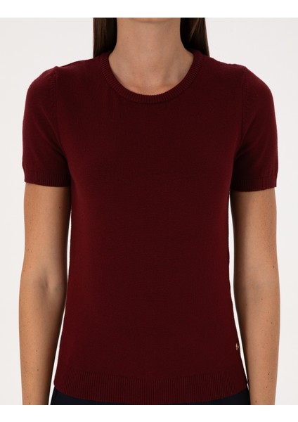 Kadın Vişne Slim Fit Triko Tişört 50316341-VR223